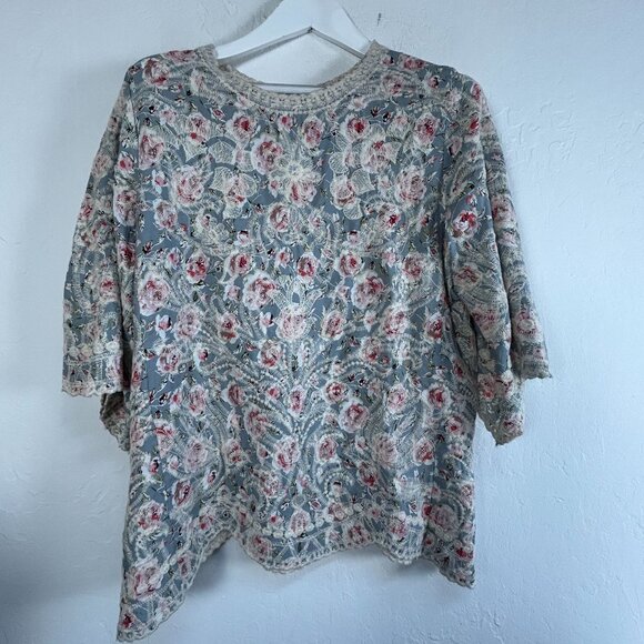 Solitaire Floral Embroidered Scallop Hem Tunic Blouse Women's Large Cottagecore - Picture 1 of 9